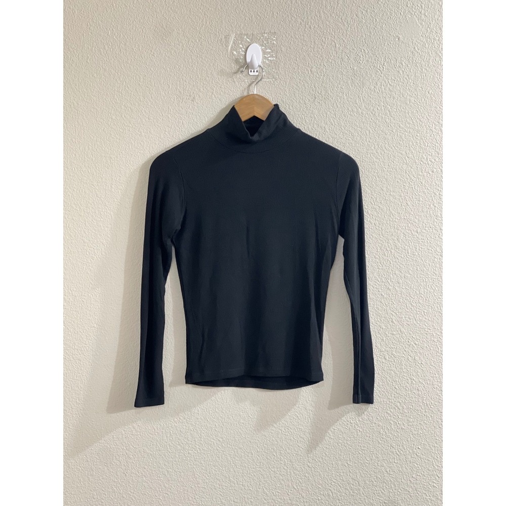 Brandy Melville Ribbed Turtleneck Top Black Long Sleeve One Size Minimalist - Picture 2 of 8